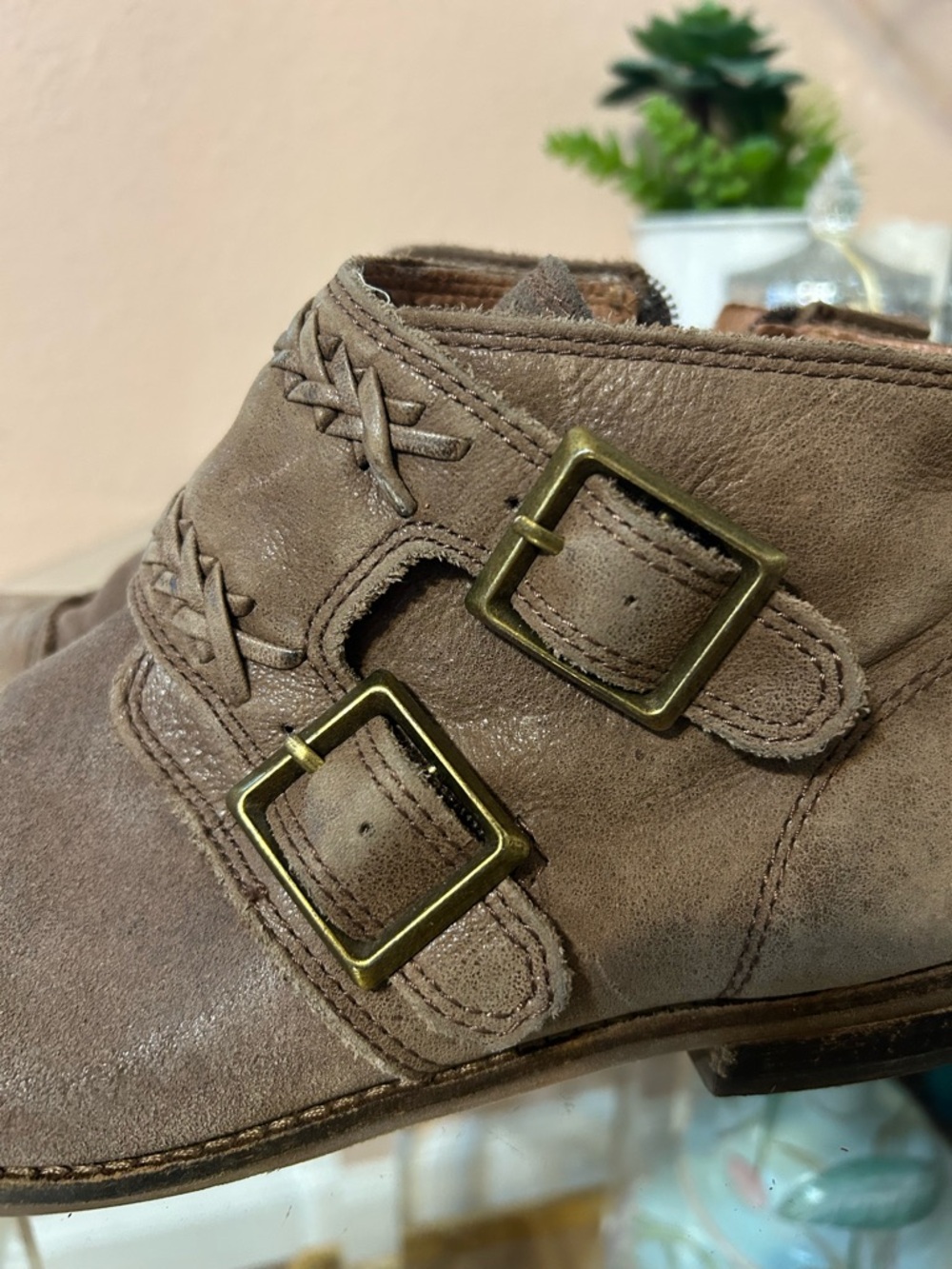 Lucky Brand Taupe Leather Double-Buckle Monk Strap Ankle Booties Size 8.5 - Picture 11 of 16